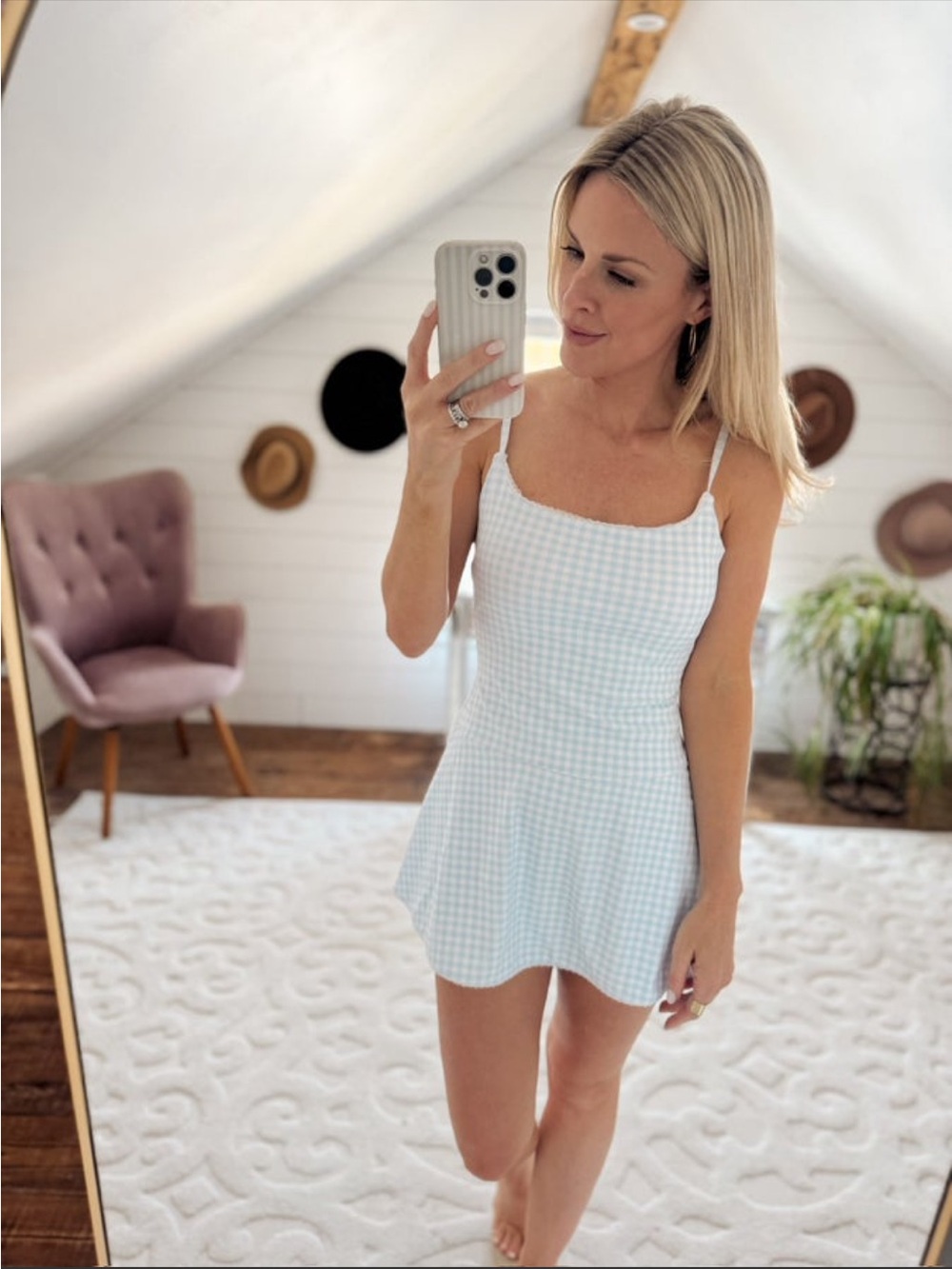 Light Blue Gingham Mini Dress with built in shorts